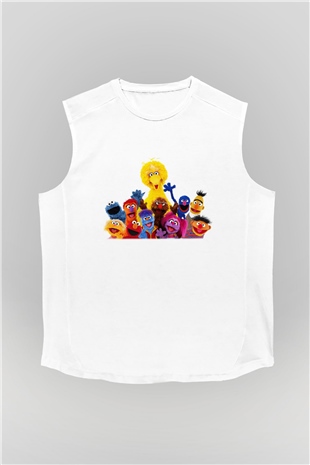 Sesame Street Susam Sokağı Beyaz Unisex Kolsuz Tişört
