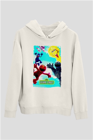 Sesame Street Susam Sokağı Beyaz Unisex Hoodie