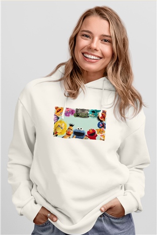 Sesame Street Susam Sokağı Beyaz Unisex Hoodie
