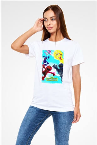 Sesame Street Susam Sokağı Beyaz Unisex Tişört