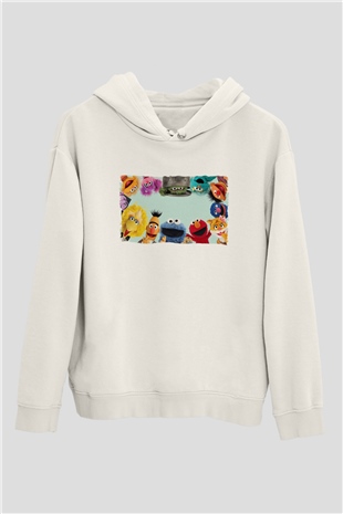 Sesame Street Susam Sokağı Beyaz Unisex Hoodie