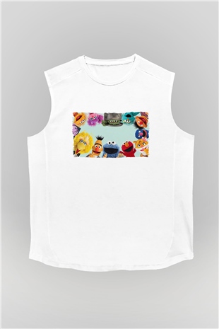 Sesame Street Susam Sokağı Beyaz Unisex  Kolsuz Tişört