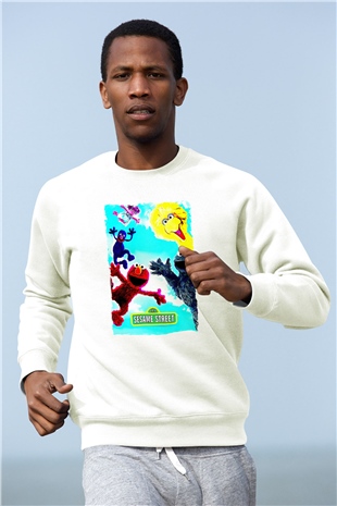 Sesame Street Susam Sokağı Beyaz Unisex  Sweatshirt