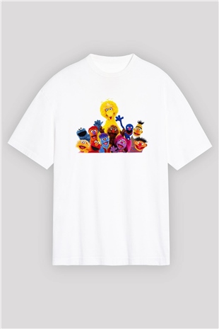 Sesame Street Susam Sokağı Beyaz Unisex Oversize Tişört