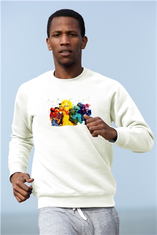 Sesame Street Susam Sokağı Beyaz Unisex  Sweatshirt