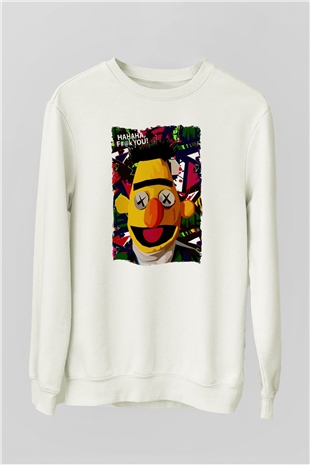 Sesame Street Susam Sokağı Beyaz Unisex  Sweatshirt