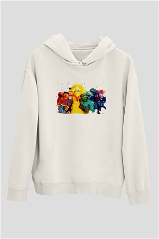 Sesame Street Susam Sokağı Beyaz Unisex Hoodie