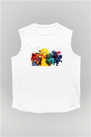Sesame Street Susam Sokağı Beyaz Unisex  Kolsuz Tişört