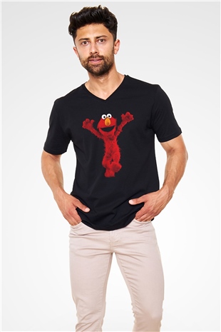 Sesame Street Susam Sokağı Siyah Unisex  V Yaka Tişört