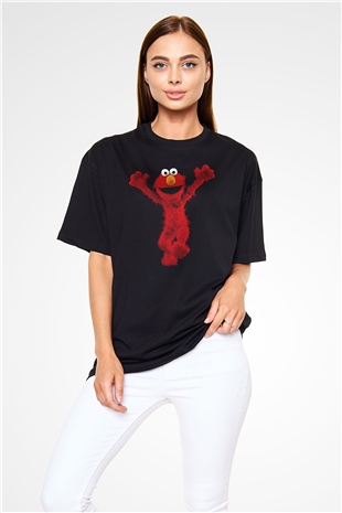 Sesame Street Susam Sokağı Siyah Oversize Tişört