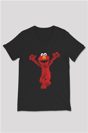 Sesame Street Susam Sokağı Siyah Unisex  V Yaka Tişört