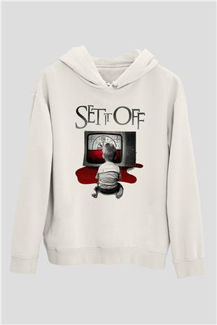 Set it off  Baskılı Beyaz Unisex Kapüşonlu Sweatshirt