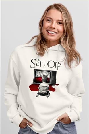Set it off  Baskılı Beyaz Unisex Kapüşonlu Sweatshirt