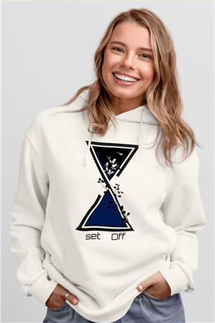 Set it off  Baskılı Beyaz Unisex Kapüşonlu Sweatshirt