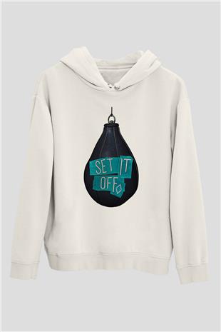 Set it off  Baskılı Beyaz Unisex Kapüşonlu Sweatshirt