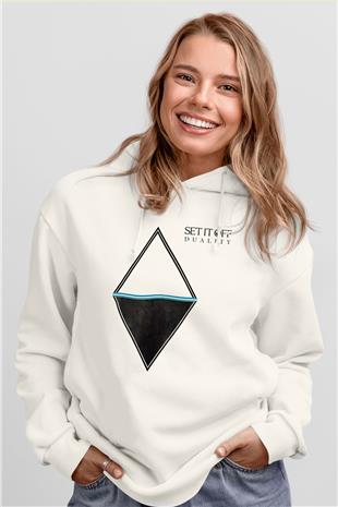 Set it off  Baskılı Beyaz Unisex Kapüşonlu Sweatshirt