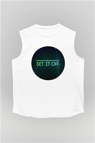 Set it off  Baskılı Beyaz Unisex Kolsuz Tişört - Tshirt
