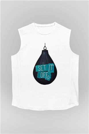Set it off  Baskılı Beyaz Unisex Kolsuz Tişört - Tshirt