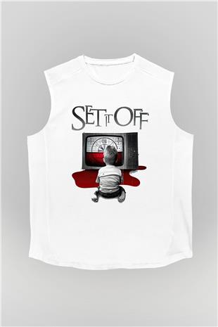 Set it off  Baskılı Beyaz Unisex Kolsuz Tişört - Tshirt