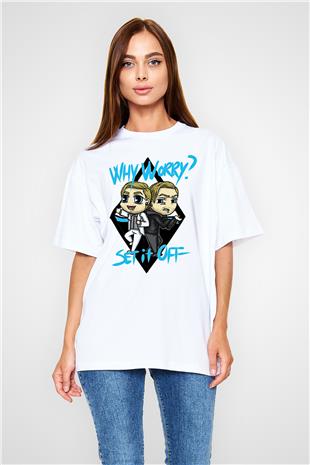 Set it off  Baskılı Beyaz Unisex Oversize Tişört - Tshirt