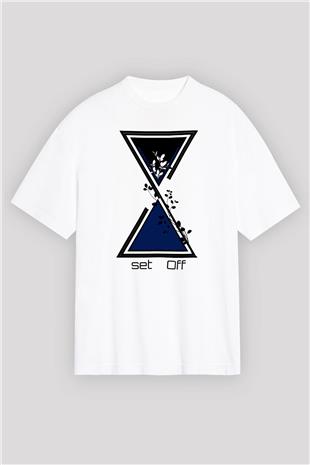 Set it off  Baskılı Beyaz Unisex Oversize Tişört - Tshirt