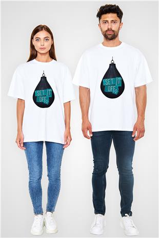 Set it off  Baskılı Beyaz Unisex Oversize Tişört - Tshirt