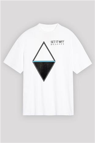 Set it off  Baskılı Beyaz Unisex Oversize Tişört - Tshirt