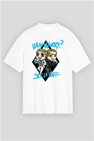 Set it off  Baskılı Beyaz Unisex Oversize Tişört - Tshirt