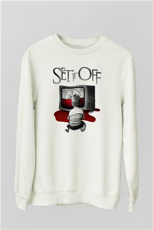 Set it off  Baskılı Beyaz Unisex Sweatshirt