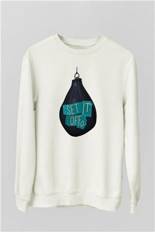 Set it off  Baskılı Beyaz Unisex Sweatshirt