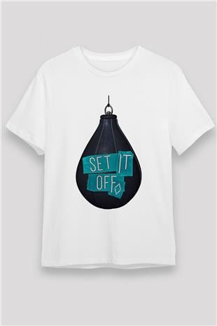 Set it off  Baskılı Unisex Beyaz Tişört - Tshirt