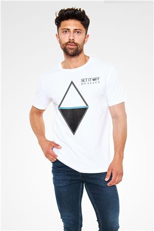 Set it off  Baskılı Unisex Beyaz Tişört - Tshirt