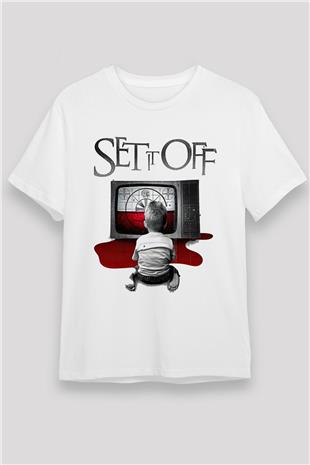 Set it off  Baskılı Unisex Beyaz Tişört - Tshirt