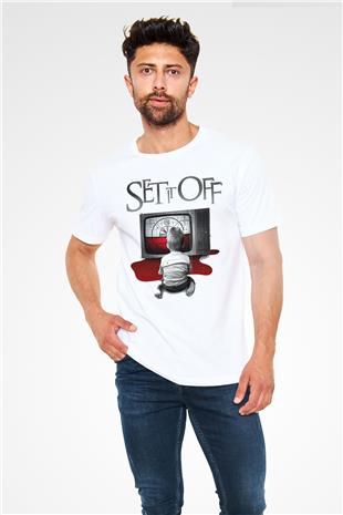 Set it off  Baskılı Unisex Beyaz Tişört - Tshirt