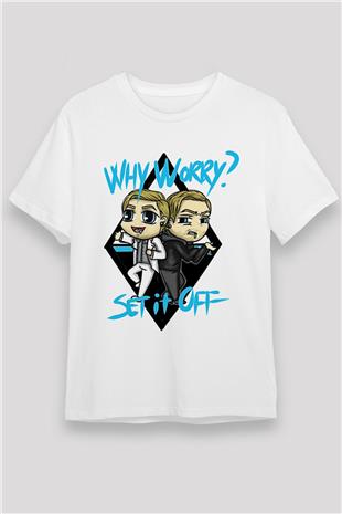 Set it off  Baskılı Unisex Beyaz Tişört - Tshirt