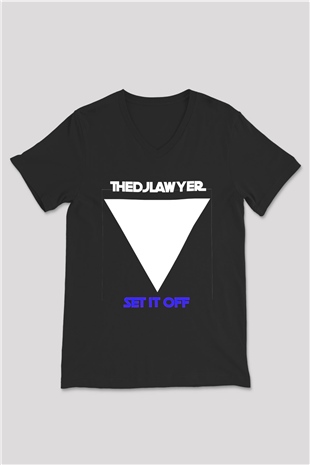 Set it off Baskılı Unisex Siyah V Yaka Tişört - Tshirt