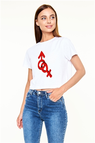 Sevgililer Günü Beyaz Croptop Tişört