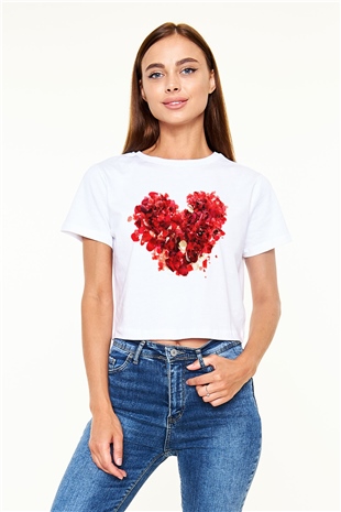 Sevgililer Günü Beyaz Croptop Tişört