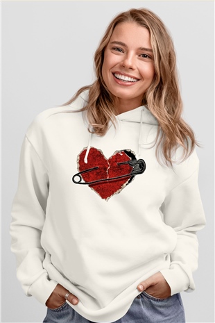 Sevgililer Günü Beyaz Unisex Hoodie