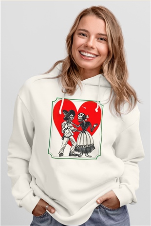 Sevgililer Günü Beyaz Unisex Hoodie