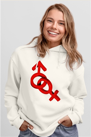 Sevgililer Günü Beyaz Unisex Kapşonlu Sweatshirt