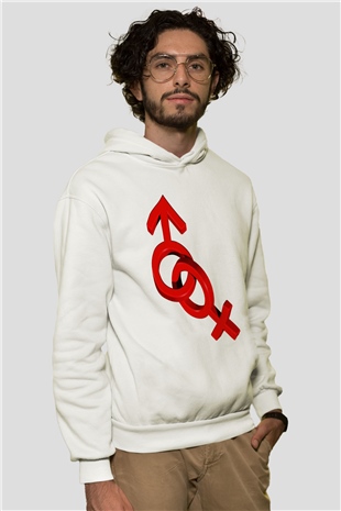 Sevgililer Günü Beyaz Unisex Kapşonlu Sweatshirt