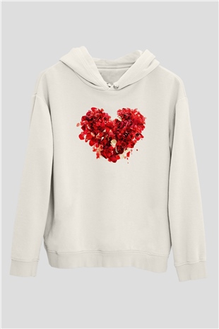 Sevgililer Günü Beyaz Unisex Kapşonlu Sweatshirt