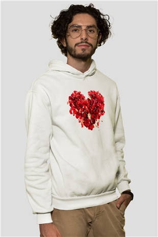 Sevgililer Günü Beyaz Unisex Kapşonlu Sweatshirt