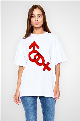 Sevgililer Günü Beyaz Unisex Oversize Tişört T-Shirt
