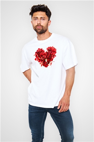 Sevgililer Günü Beyaz Unisex Oversize Tişört T-Shirt