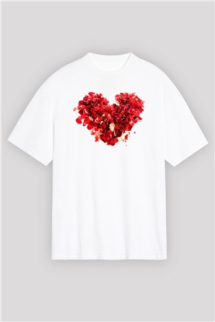 Sevgililer Günü Beyaz Unisex Oversize Tişört T-Shirt