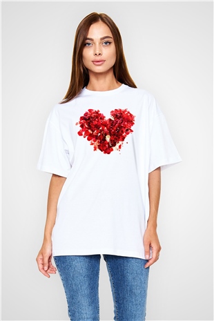 Sevgililer Günü Beyaz Unisex Oversize Tişört T-Shirt