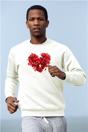 Sevgililer Günü Beyaz Unisex Sweatshirt