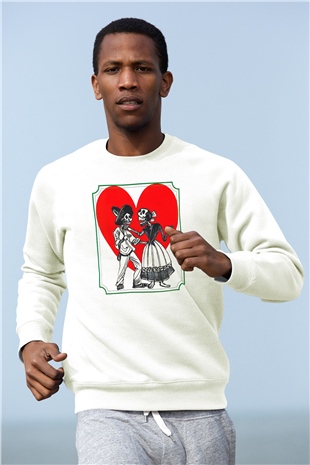 Sevgililer Günü Beyaz Unisex Sweatshirt